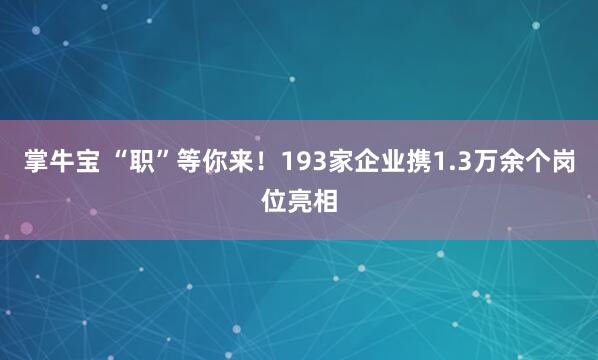 掌牛宝 “职”等你来！193家企业携1.3万余个岗位亮相